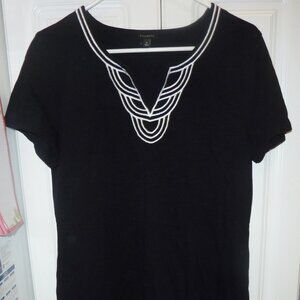 Talbots Black Cotton With White Accent Stitching Dress Size Medium